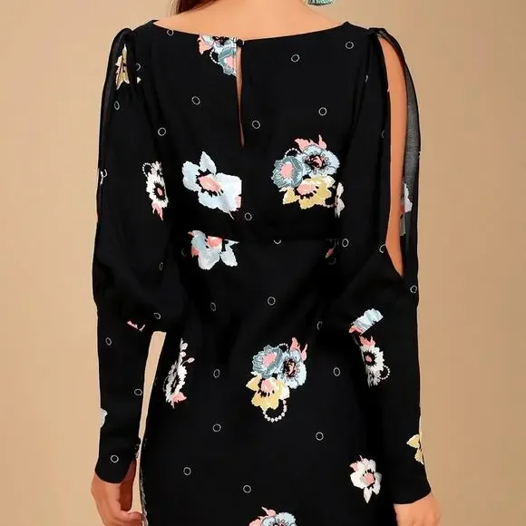 Free People Sunshadows Slit Sleeve Mini Dress Black Combo 4 - Picture 3 of 16